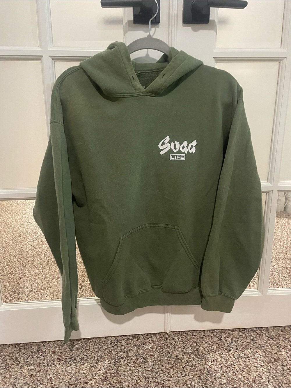 Men's Olive Crewneck Hoodie with Small Chest Logo